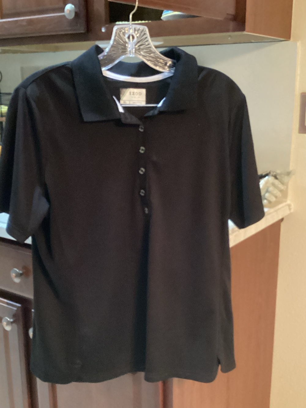 Izod Men's Black Short-Sleeve Polo with Four-Button Placket